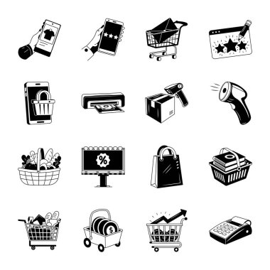 Ticaret ve Alışveriş Biçimi Çizimleri Koleksiyonu