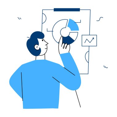 Bir karakter sunucu konuşmasını gösteren el çizimi bir illüstrasyon