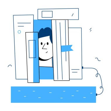 Çevrimiçi bir okuma tasvir eden karalama biçimi çizimi