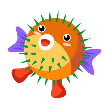 Kirpi balığı tasvir eden yassı bir simge