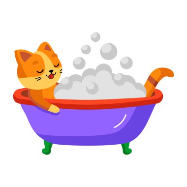 Banyo yapan bir kediyi tasvir eden düz bir simge