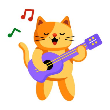 Gitar çalan bir kediyi betimleyen düz bir simge