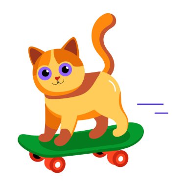 Bir kaykay süren kediyi gösteren yassı bir simge