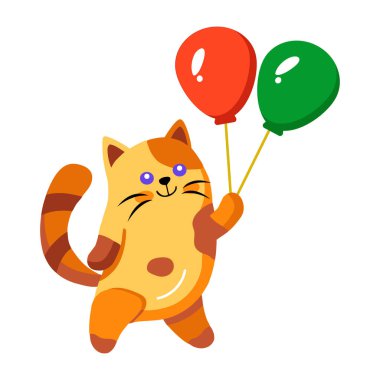 Balon tutan bir kediyi gösteren düz bir simge