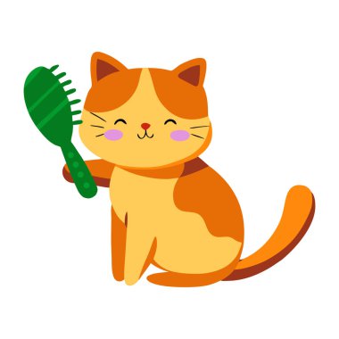 Kediyi saçlarını tararken gösteren düz bir simge