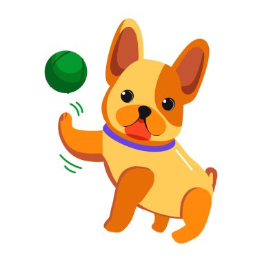 Topla oynayan bir bulldog tasvir eden düz bir simge