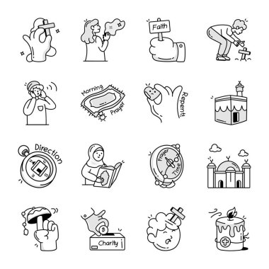 Tapma Karakteri Bohçası Doodle Simgeleri