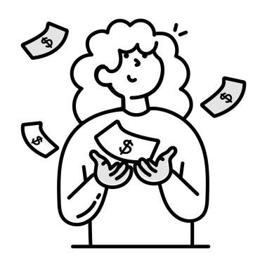 Para çizim stili simgesi yapan bir karakter