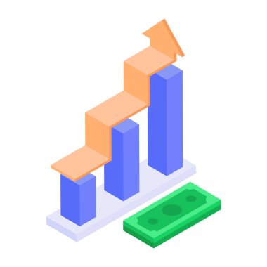Kar büyüme grafiğini gösteren bir izometrik biçim simgesi