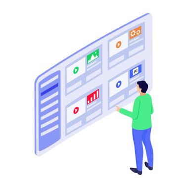 İzometrik tarzda bir hareket tasvir eden simge