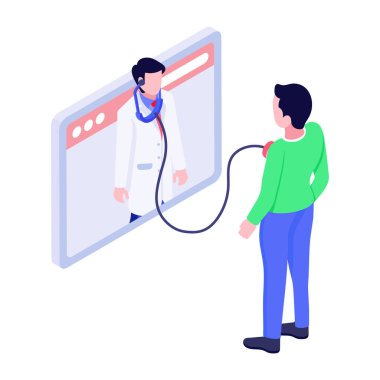 İzometrik tarzda çevrimiçi bir tanı tasvir eden simge