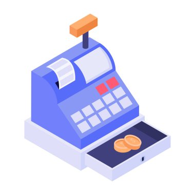 İzometrik tarzda bir nakit kasası simgesi