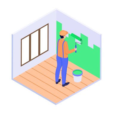 Modern bir evi gösteren izometrik bir simge