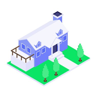 Modern bir evi gösteren izometrik bir simge