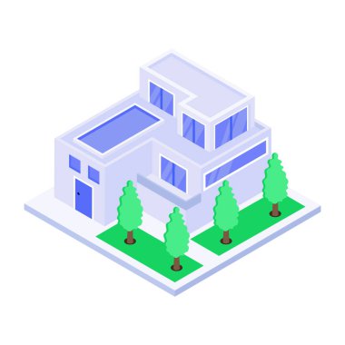 Modern bir evi gösteren izometrik bir simge