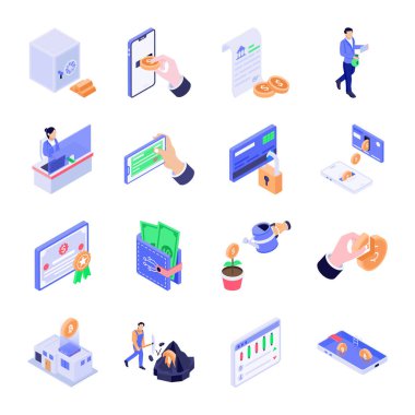 Finans ve Ekonomi Koleksiyonu Isometric Biçim Simgeleri