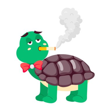 Mutlu kaplumbağa karakterinin düz stil çıkartması.