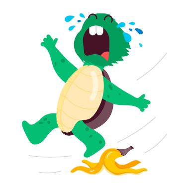 Mutlu kaplumbağa karakterinin düz stil çıkartması.