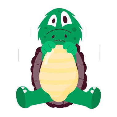 Mutlu kaplumbağa karakterinin düz stil çıkartması.