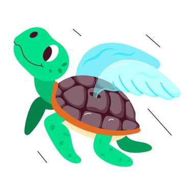 Mutlu kaplumbağa karakterinin düz stil çıkartması.