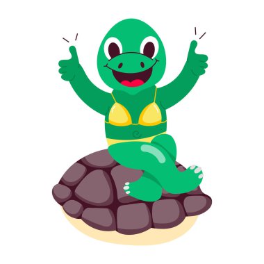Mutlu kaplumbağa karakterinin düz stil çıkartması.