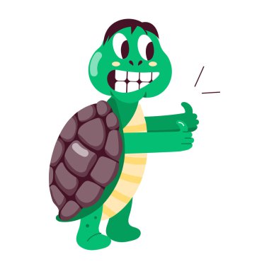 Mutlu kaplumbağa karakterinin düz stil çıkartması.