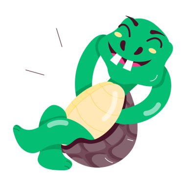 Mutlu kaplumbağa karakterinin düz stil çıkartması.