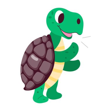 Mutlu kaplumbağa karakterinin düz stil çıkartması.