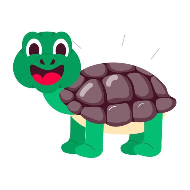Mutlu kaplumbağa karakterinin düz stil çıkartması.