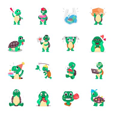 Son Düz Stil Kaplumbağa Maskotları Paketi
