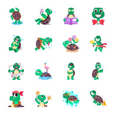 Kullanışlı Düz Stil Kaplumbağa Çizgi Filmleri