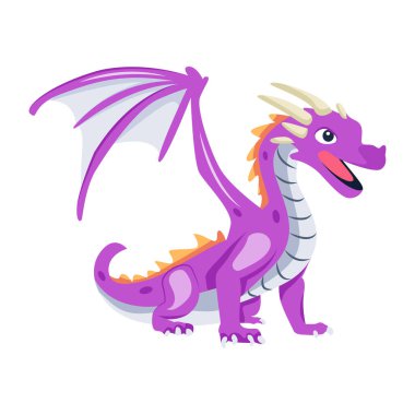 Kanatları olan yassı bir ejderha maskotu.