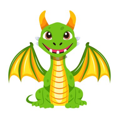 Gülümseyen bebek ejderhanın düz stili.