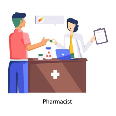 Eczacının düz bir çizimi.