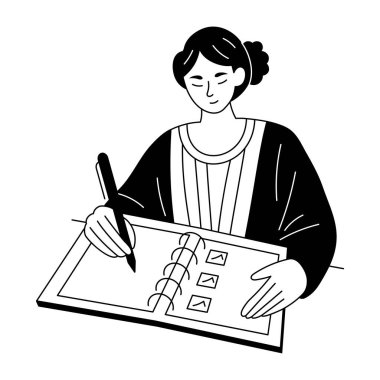 Yemek pişirme etkinliğini gösteren eskiz biçimi çizimi