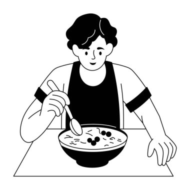 Yemek pişirme etkinliğini gösteren eskiz biçimi çizimi