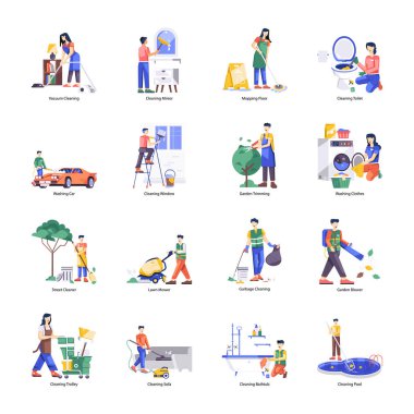 Temizlik Hizmetleri Koleksiyonu Düz Çizimler