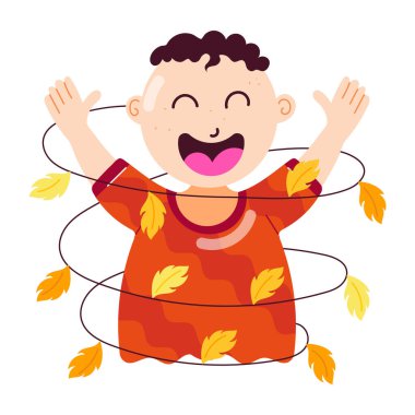 Sonbahar yapraklarıyla dolu bahçe arabası, düz çıkartma.