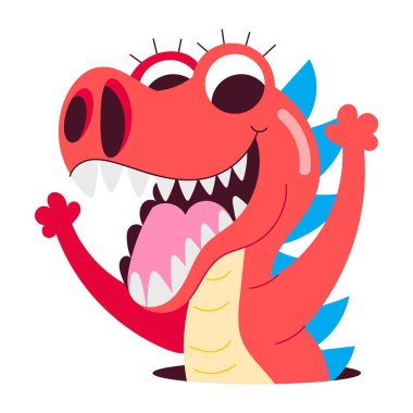 Düz stil mutlu dinozor çıkartması.