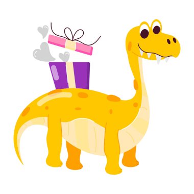 Düz stil mutlu dinozor çıkartması.