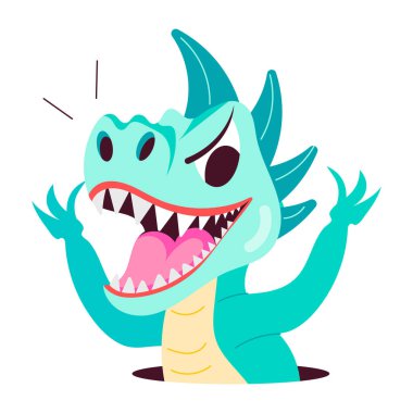 Düz stil mutlu dinozor çıkartması.