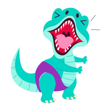 Düz stil mutlu dinozor çıkartması.