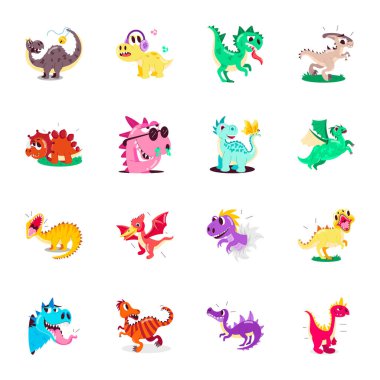 Dinozor Karakterleri Düz Etiketler