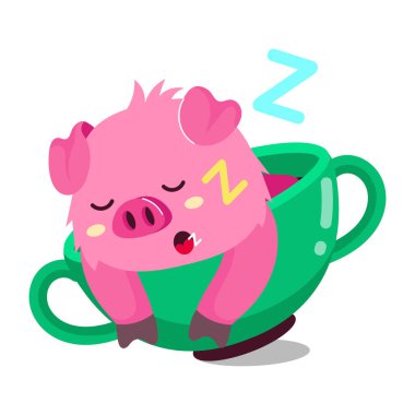 Şirin bir domuzun düz stil çıkartması.