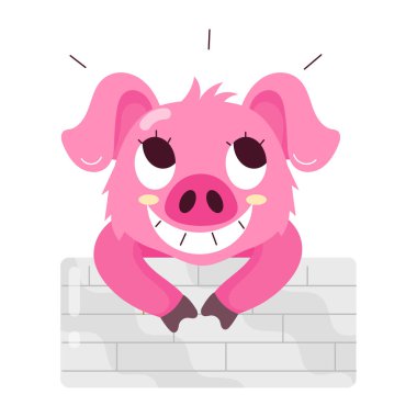 Şirin bir domuzun düz stil çıkartması.