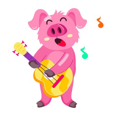 Şirin bir domuzun düz stil çıkartması.