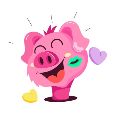 Şirin bir domuzun düz stil çıkartması.