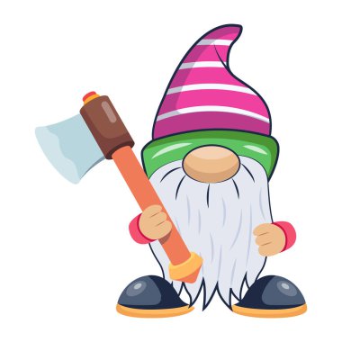 Hediye ve şekerle Noel cücesi, düz stil maskot.