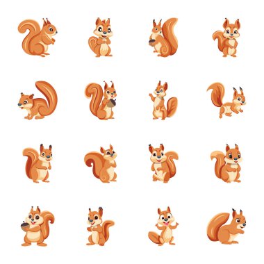 Şirin Sincap Düz Simgelerinin Koleksiyonu