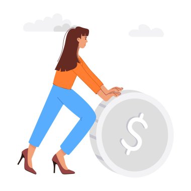 Dolar parası olan kadın, iş yatırımcısı olduğunu gösteriyor.